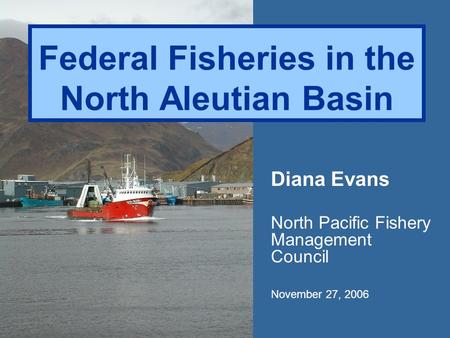 Federal Fisheries in the North Aleutian Basin Diana Evans North Pacific Fishery Management Council November 27, 2006.