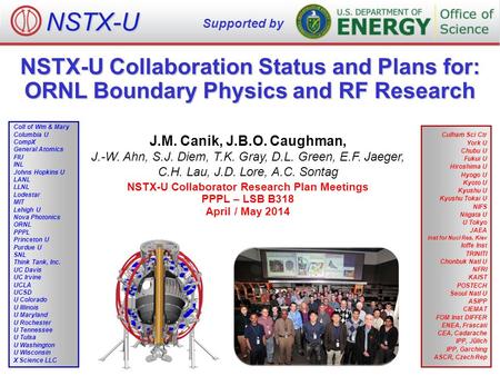 NSTX-U Collaboration Status and Plans for: ORNL Boundary Physics and RF Research J.M. Canik, J.B.O. Caughman, J.-W. Ahn, S.J. Diem, T.K. Gray, D.L. Green,
