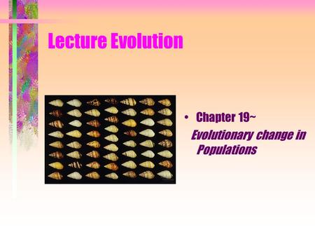 Lecture Evolution Chapter 19~ Evolutionary change in Populations.