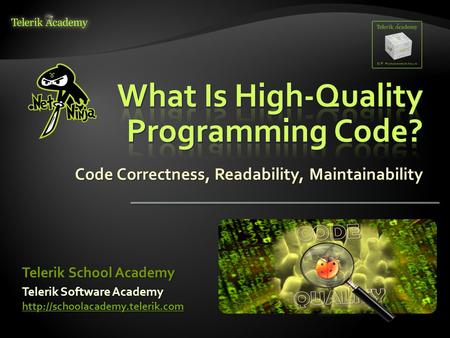 Code Correctness, Readability, Maintainability Telerik Software Academy   Telerik School.