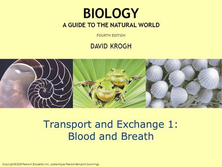 Copyright © 2009 Pearson Education, Inc., publishing as Pearson Benjamin Cummings. BIOLOGY A GUIDE TO THE NATURAL WORLD FOURTH EDITION DAVID KROGH Transport.