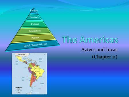 Aztecs and Incas (Chapter 11). Aztecs Incas Government not as well organized as Incan government Less centralized than Incas Lake/land rulers Maize was.