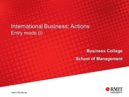 International Business: Actions Entry mode (I)