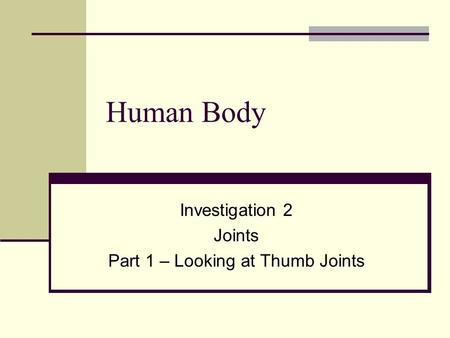 Investigation 2 Joints Part 1 – Looking at Thumb Joints