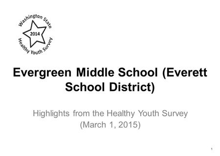Evergreen Middle School (Everett School District) Highlights from the Healthy Youth Survey (March 1, 2015) 1.
