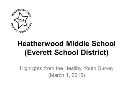 Heatherwood Middle School (Everett School District) Highlights from the Healthy Youth Survey (March 1, 2015) 1.
