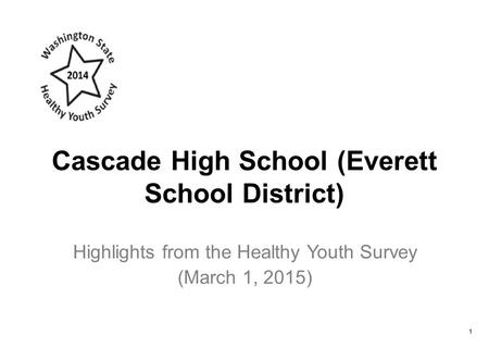 Cascade High School (Everett School District) Highlights from the Healthy Youth Survey (March 1, 2015) 1.
