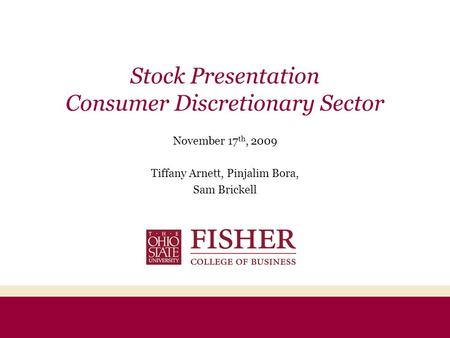 Stock Presentation Consumer Discretionary Sector November 17 th, 2009 Tiffany Arnett, Pinjalim Bora, Sam Brickell.
