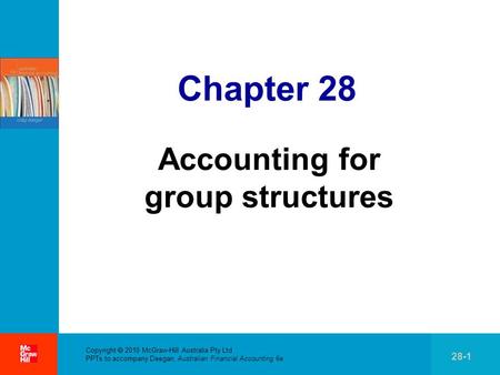 . Copyright  2010 McGraw-Hill Australia Pty Ltd PPTs to accompany Deegan, Australian Financial Accounting 6e 28-1 Chapter 28 Accounting for group structures.