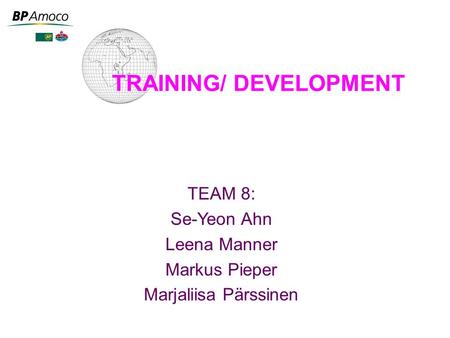 TRAINING/ DEVELOPMENT TEAM 8: Se-Yeon Ahn Leena Manner Markus Pieper Marjaliisa Pärssinen.