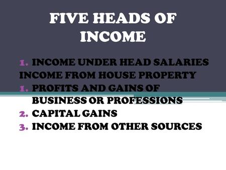 FIVE HEADS OF INCOME INCOME UNDER HEAD SALARIES