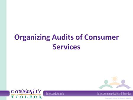 Organizing Audits of Consumer Services. What is an audit of services? An audit is a formal inspection; conducted by someone from outside the entity being.