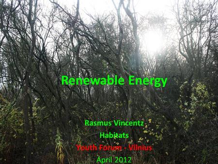 Renewable Energy Rasmus Vincentz Habitats Youth Forum - Vilnius April 2012.
