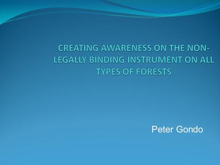 Peter Gondo. Session1: INTRODUCTION TO THE NLBI/FOREST INSTRUMENT BACKGROUND AND ORIGIN OF THE NLBI PURPOSE OF THE NLBI G UIDING P RINCIPLES OF THE NLBI.