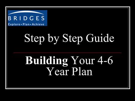 Step by Step Guide Building Your 4-6 Year Plan. Go to www.bridges.comwww.bridges.com Go to Student Sign In Portfolio name: amaisd + 6 digit id # Example: