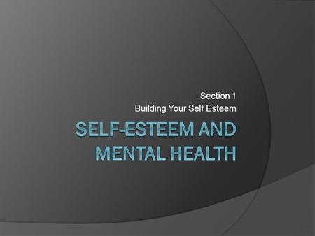 Section 1 Building Your Self Esteem. What is Self-Esteem?  Why is it important to have high self- esteem?  What are some risks of having low self- esteem?