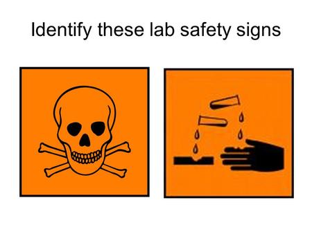 Identify these lab safety signs. Lab Safety August 25, 2010 This is not a complete listing of safety rules for the science lab but these are the main.