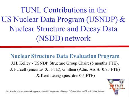 TUNL Contributions in the US Nuclear Data Program (USNDP) & Nuclear Structure and Decay Data (NSDD) network Nuclear Structure Data Evaluation Program J.H.