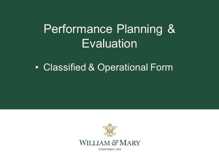 Performance Planning & Evaluation Classified & Operational Form.
