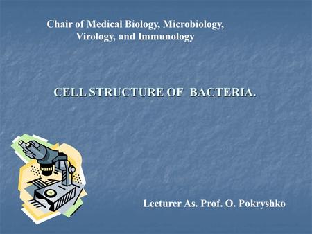 Chair of Medical Biology, Microbiology, Virology, and Immunology CELL STRUCTURE OF BACTERIA. Lecturer As. Prof. O. Pokryshko.