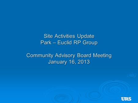 Site Activities Update Park – Euclid RP Group Community Advisory Board Meeting January 16, 2013.
