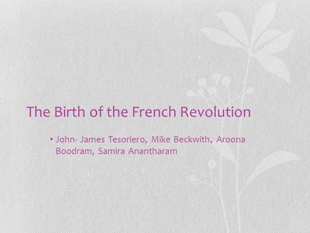 The Birth of the French Revolution John- James Tesoriero, Mike Beckwith, Aroona Boodram, Samira Anantharam.