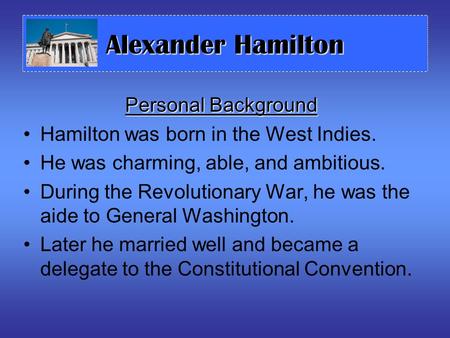 Alexander Hamilton Personal Background