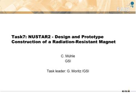 Task7: NUSTAR2 - Design and Prototype Construction of a Radiation-Resistant Magnet C. Mühle GSI Task leader: G. Moritz /GSI.