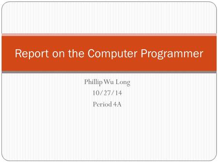 Phillip Wu Long 10/27/14 Period 4A Report on the Computer Programmer.
