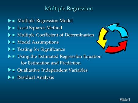 1 1 Slide Multiple Regression n Multiple Regression Model n Least Squares Method n Multiple Coefficient of Determination n Model Assumptions n Testing.