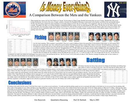 A Comparison Between the Mets and the Yankees Many baseball fans criticize the New York Yankees for “buying” the best players in Major League Baseball.