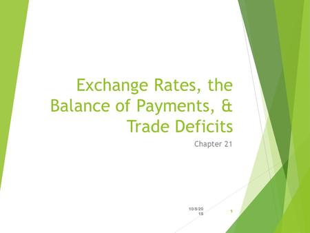 Exchange Rates, the Balance of Payments, & Trade Deficits Chapter 21 10/5/2015 1.