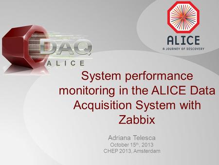 System performance monitoring in the ALICE Data Acquisition System with Zabbix Adriana Telesca October 15 th, 2013 CHEP 2013, Amsterdam.