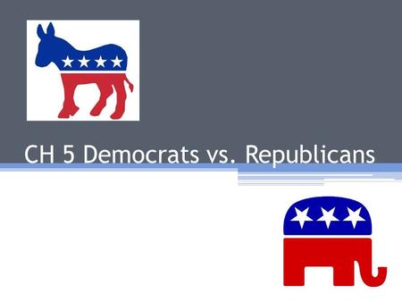 CH 5 Democrats vs. Republicans. POLITICAL SPECTRUM REPUBLICANDEMOCRAT.