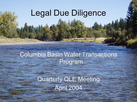Legal Due Diligence Columbia Basin Water Transactions Program Quarterly QLE Meeting April 2004.