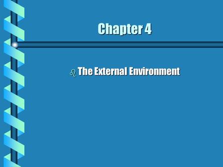 Chapter 4 b The External Environment. Objectives b Learn how to assess environments b Be able to respond to the respective environments b Need for information.