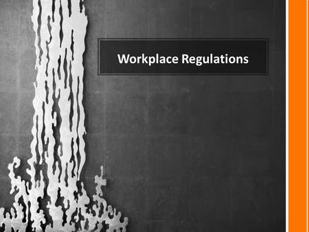 Workplace Regulations. Rules in the Workplace Rules and regulations exist to protect you.