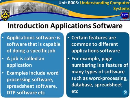 Unit R005: Understanding Computer Systems Introduction Applications Software Applications software is software that is capable of doing a specific job.