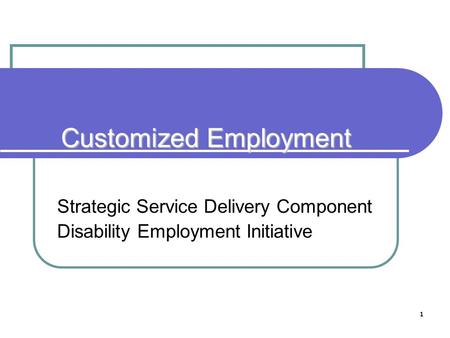 1 Customized Employment Strategic Service Delivery Component Disability Employment Initiative.