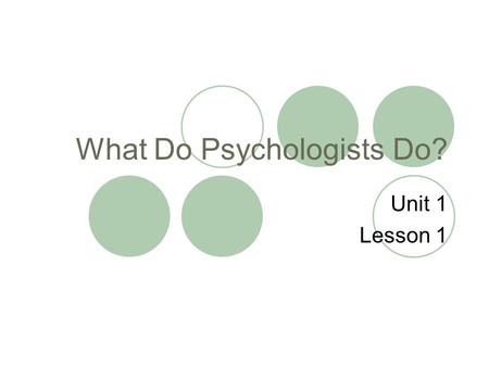 What Do Psychologists Do? Unit 1 Lesson 1. Objectives: Students will recognize that psychology has many subfields that emphasize both research and application.