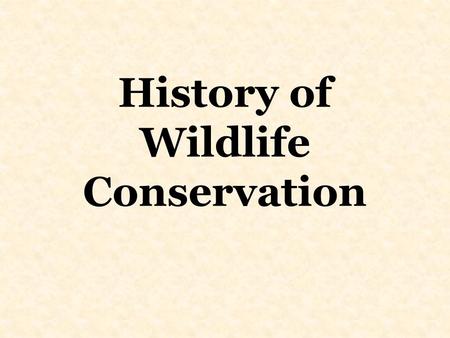 History of Wildlife Conservation. First practiced in England during the Middle Ages Ignored by European settlers to the United States due to the abundance.