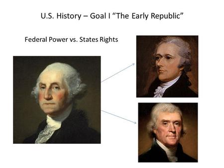 U.S. History – Goal I “The Early Republic” Federal Power vs. States Rights.