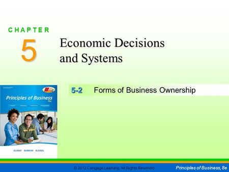 © 2012 Cengage Learning. All Rights Reserved. Principles of Business, 8e C H A P T E R 5 SLIDE 1 5-2 5-2Forms of Business Ownership 5 C H A P T E R Economic.