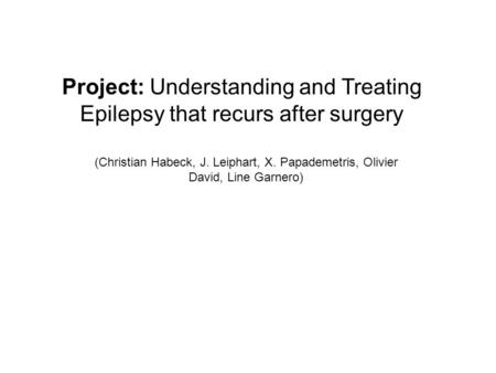 (Christian Habeck, J. Leiphart, X. Papademetris, Olivier David, Line Garnero) Project: Understanding and Treating Epilepsy that recurs after surgery.