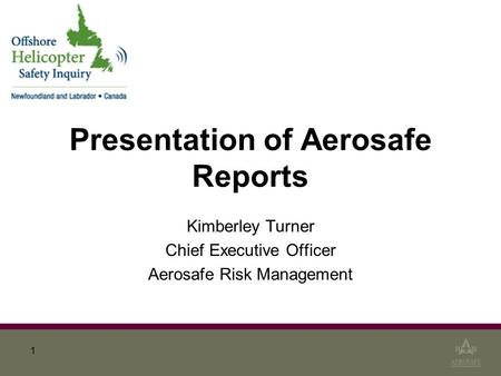 1 Presentation of Aerosafe Reports Kimberley Turner Chief Executive Officer Aerosafe Risk Management.