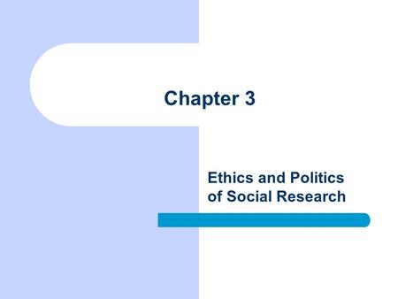 Chapter 3 Ethics and Politics of Social Research.