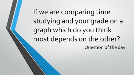 If we are comparing time studying and your grade on a graph which do you think most depends on the other? Question of the day.