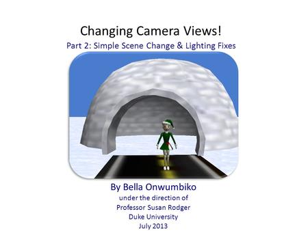 Changing Camera Views! Part 2: Simple Scene Change & Lighting Fixes By Bella Onwumbiko under the direction of Professor Susan Rodger Duke University July.