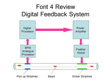 Font 4 Review Digital Feedback System BPM Analogue Processor Digital Processor Feather Kicker Power Amplifier Pick up StriplinesKicker StriplinesBeam.