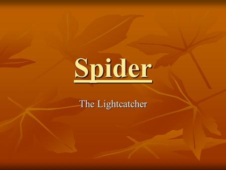 Spider The Lightcatcher. Work contents Idea Idea Allocating duties Allocating duties Designing and making the project Designing and making the project.